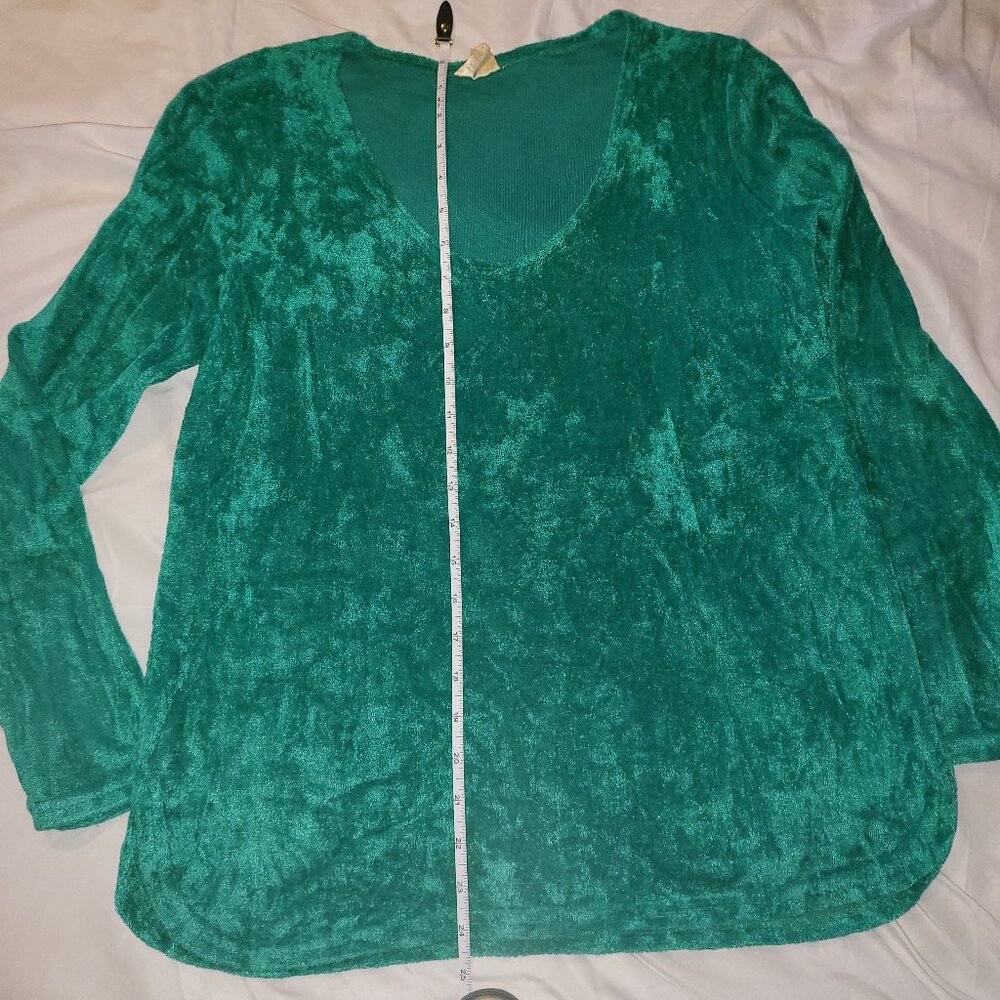Vintage green fritz crushed velvet top large 70s 80s